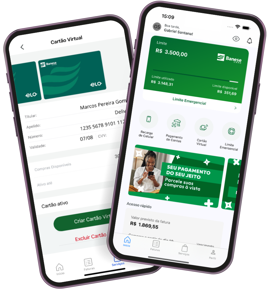 Ilustração de smartphone exibindo o aplicativo banesecard